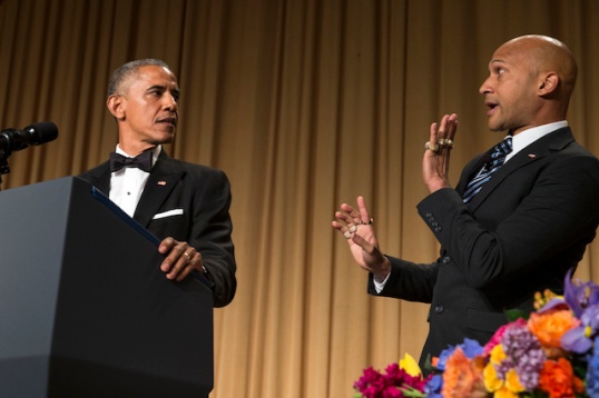 President Obama brings out actor Keegan-Michael Key from “Key & Peele” to play “Luther, President Obama’s anger translator” during his remarks at White House Correspondents’ dinner Saturday night. CREDIT: AP Photo/Evan Vucci 