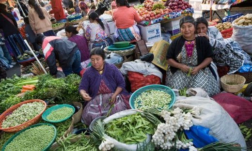 Women selling vegetables at market in Guatemala. Fewer fruit and vegetables will be available as a result of climatic changes, the research found. Photograph: Alamy 